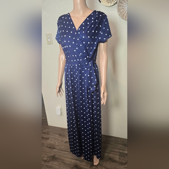 Shelby & Palmer Polka Dot Jumpsuit Women's Size Large Blue Wide Leg Fit & Flare - Picture 5 of 7